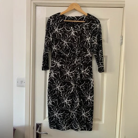 Madeleine Size 12 Dress Cotton Silk Blend Midi Smart Occasion Black Womens - Picture 3 of 7